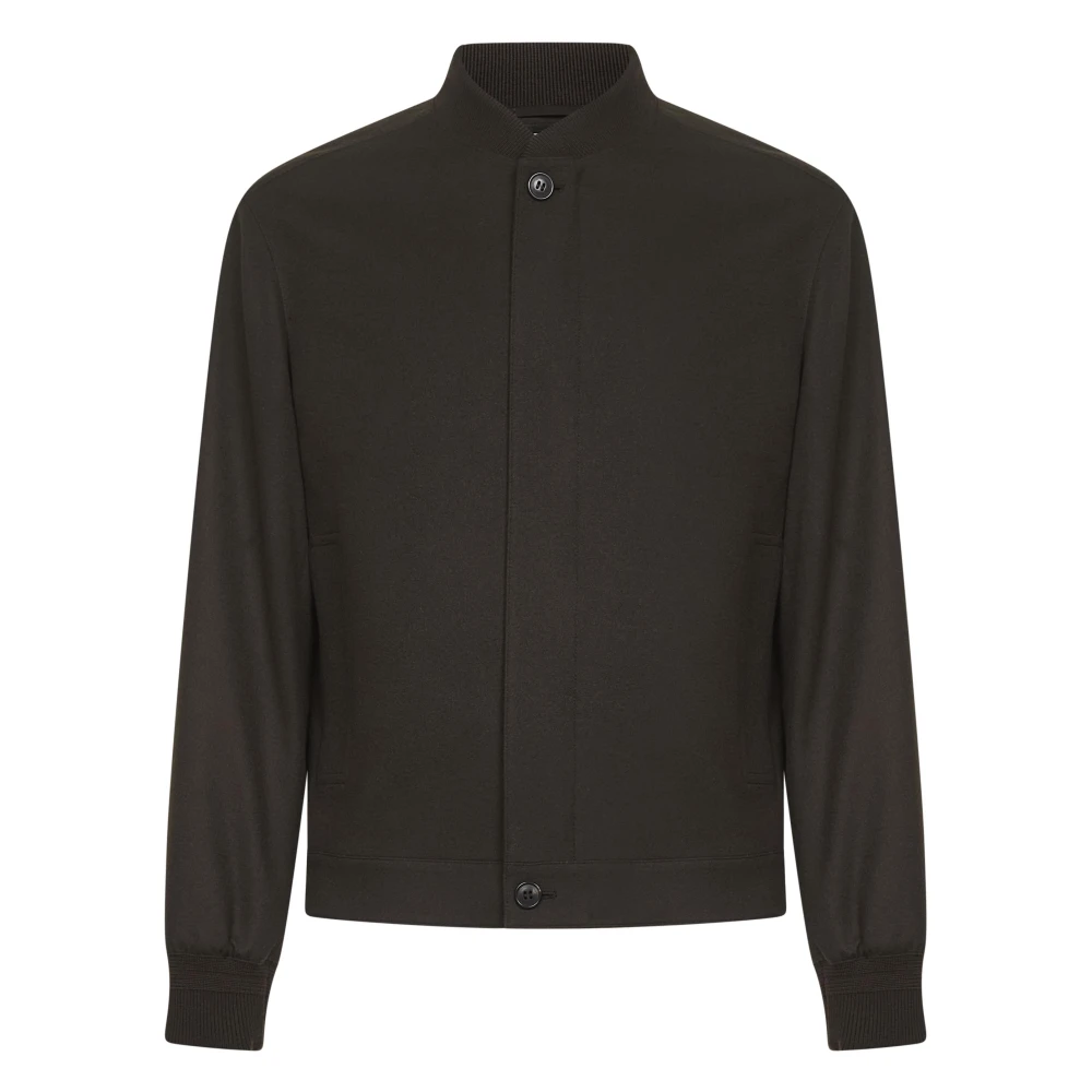 Zegna Men's Brown Cashmere Bomber Coat With Leather Details