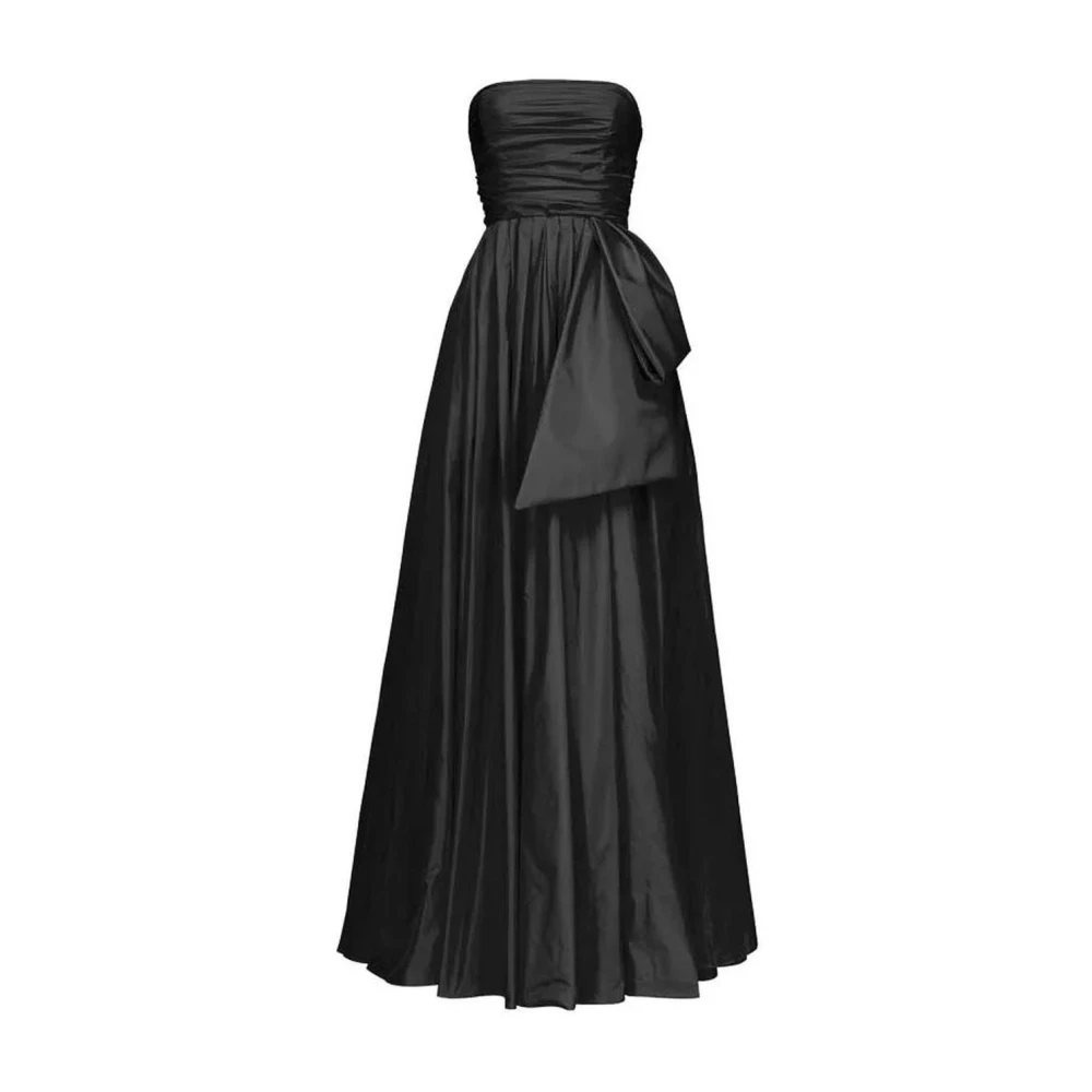 Pinko Zwarte Zijden Strapless Jurk met Lintdetail Black Dames