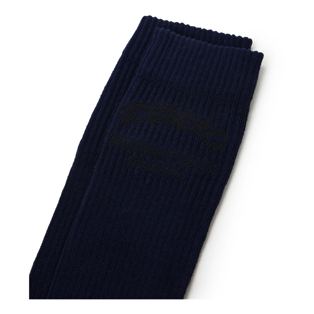 Iceberg Blauwe sok met jacquard Milano Italia logo Blue Dames