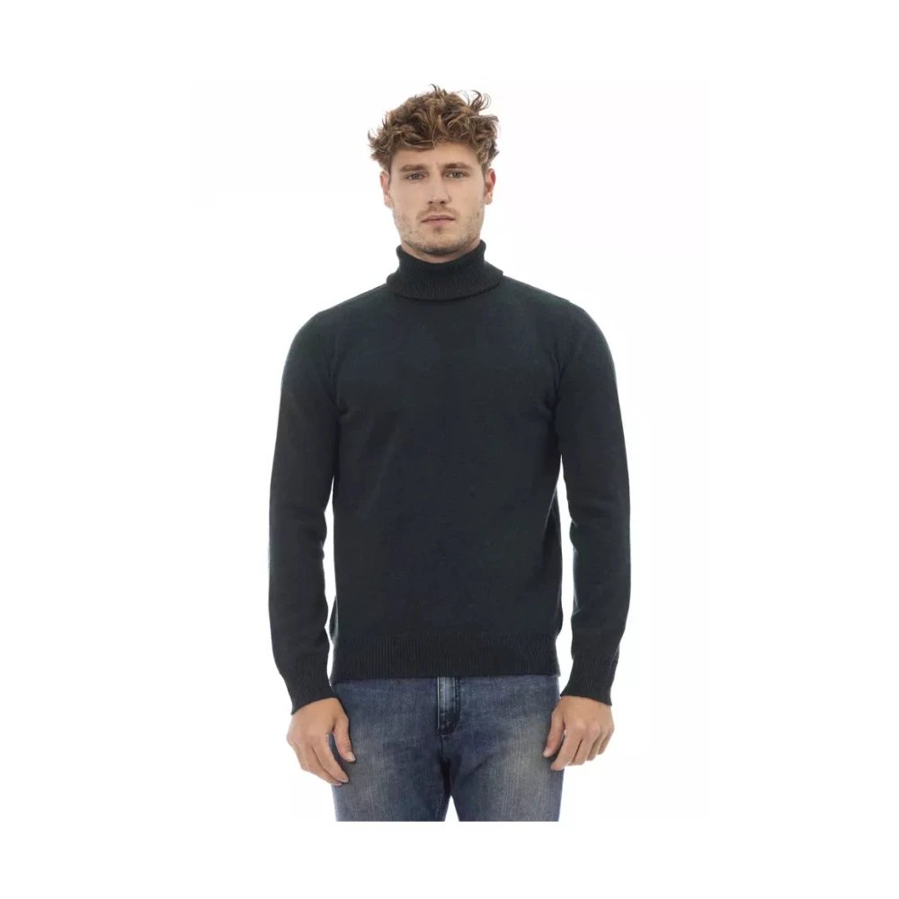 Alpha Studio Groene Wollen Turtleneck Sweater Black Heren