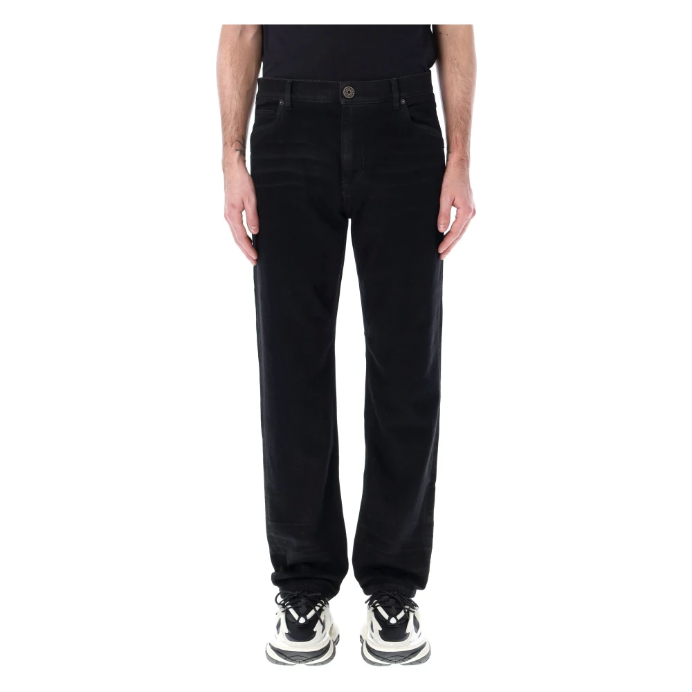 Balmain Denim Jeans met Kettingknoop en Logo Borduursel Black Heren