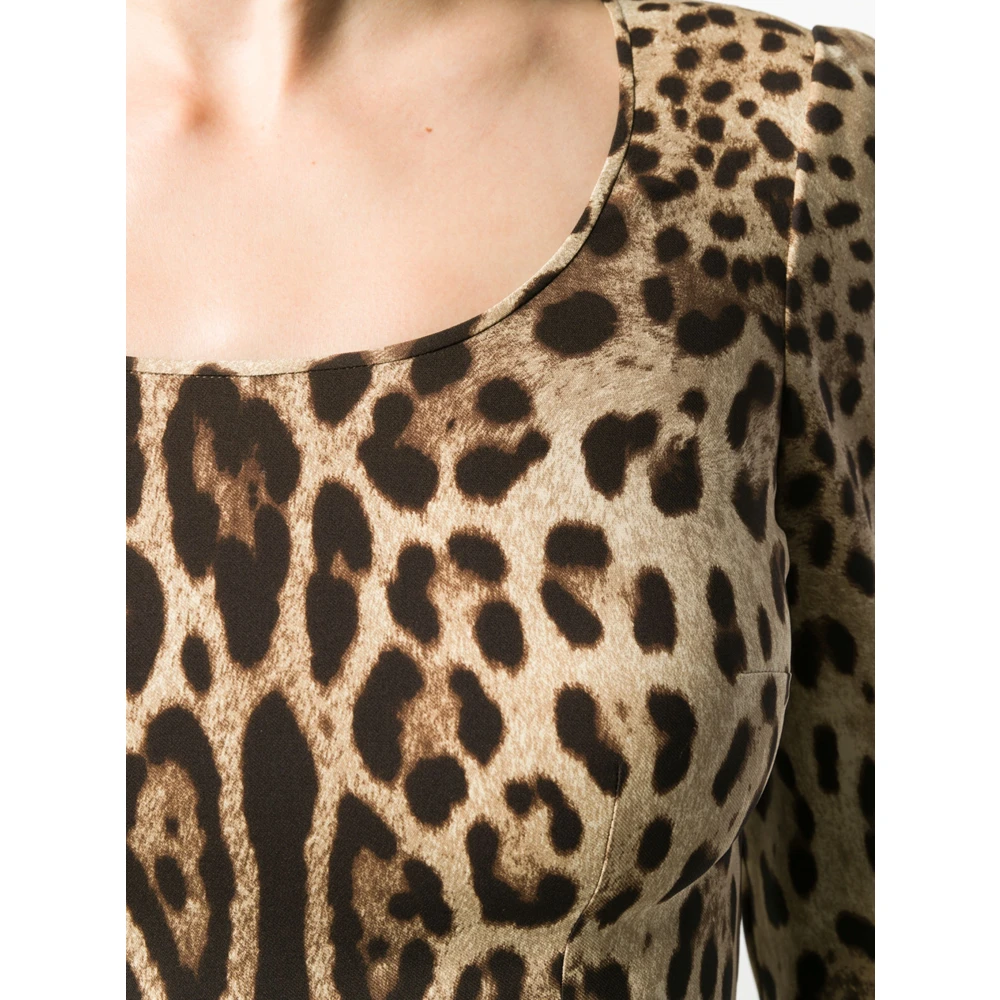 Dolce & Gabbana Luipaardprint Zijden Top Ronde Hals Brown Dames