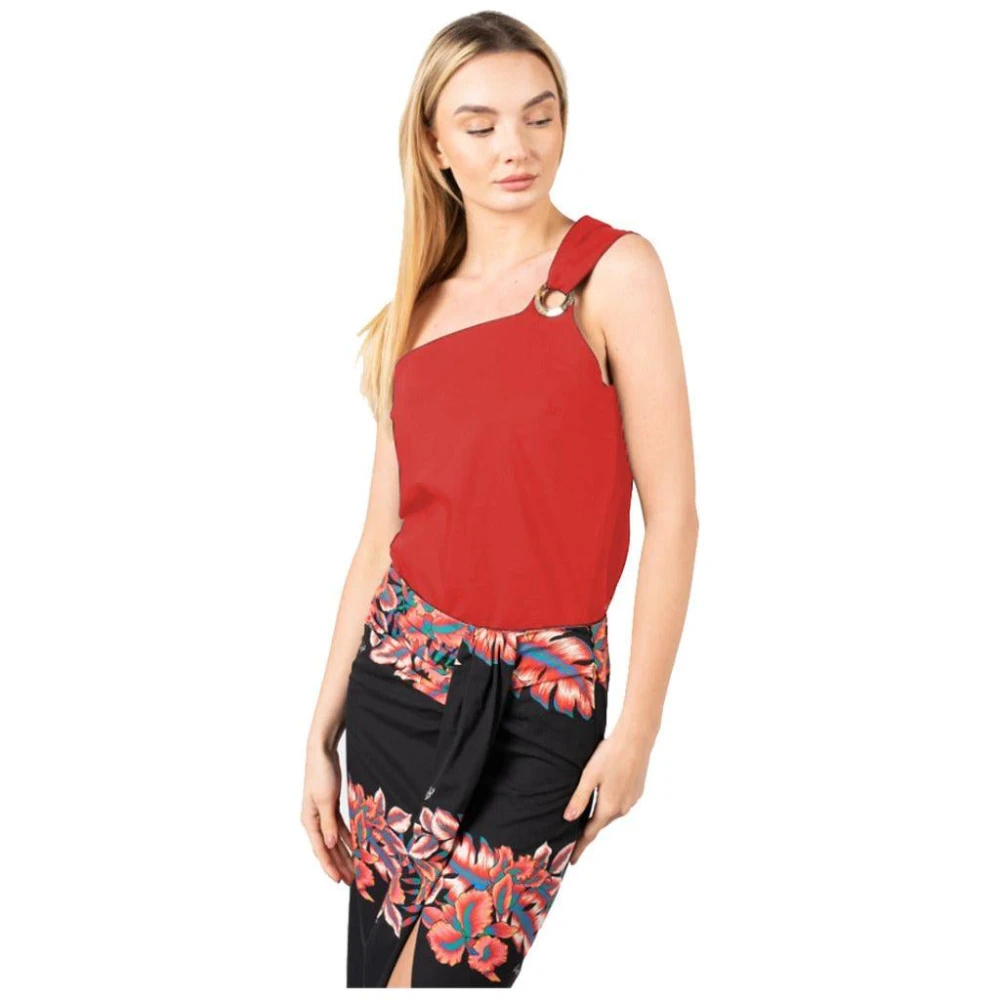 Pinko Asymmetrische Katoenen Top met Metalen Ring Red Dames