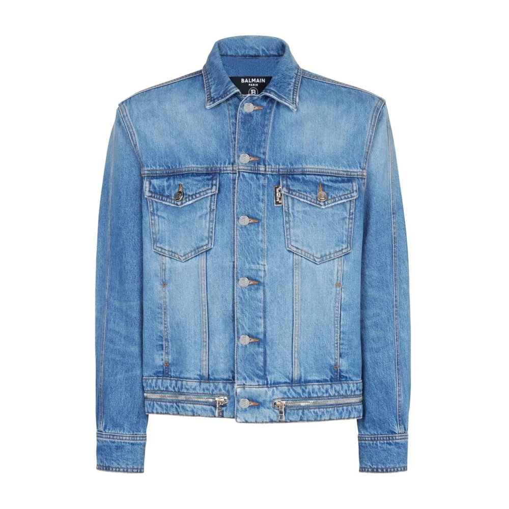 Balmain Blauwe Denim Knoopjasje Blue Heren