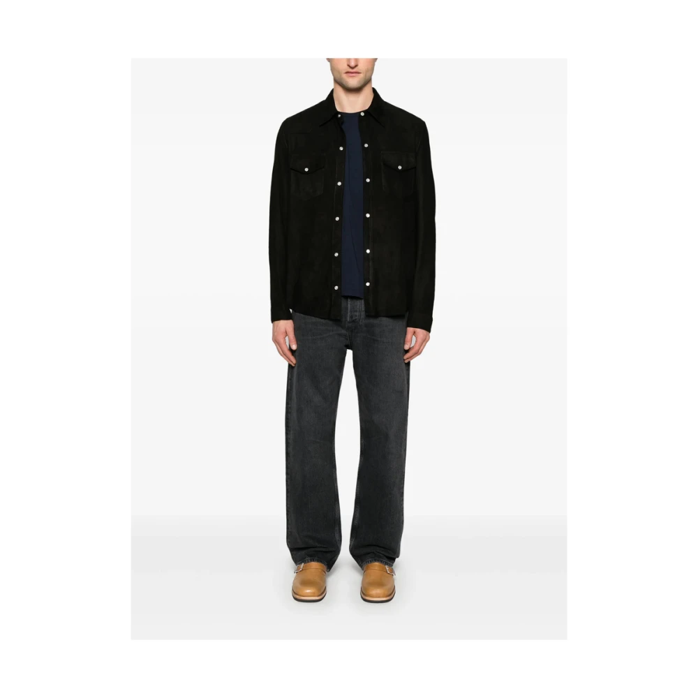 Salvatore Santoro Zwart leren bovenkleding met drukknoopsluiting Black Heren