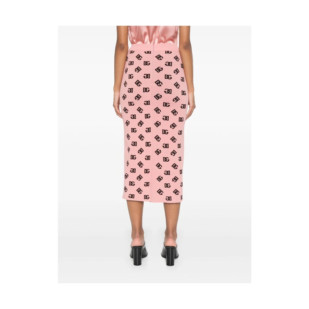 Dolce & Gabbana Zalmroze Geribbelde Tailleband Rok Pink Dames