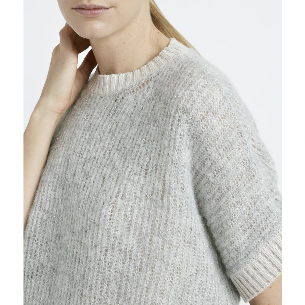 PESERICO Wol en lurex korte mouw trui Gray Dames
