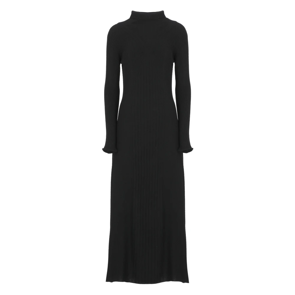 D.Exterior Zwarte Geribbelde Kasjmiermix Jurk Black Dames