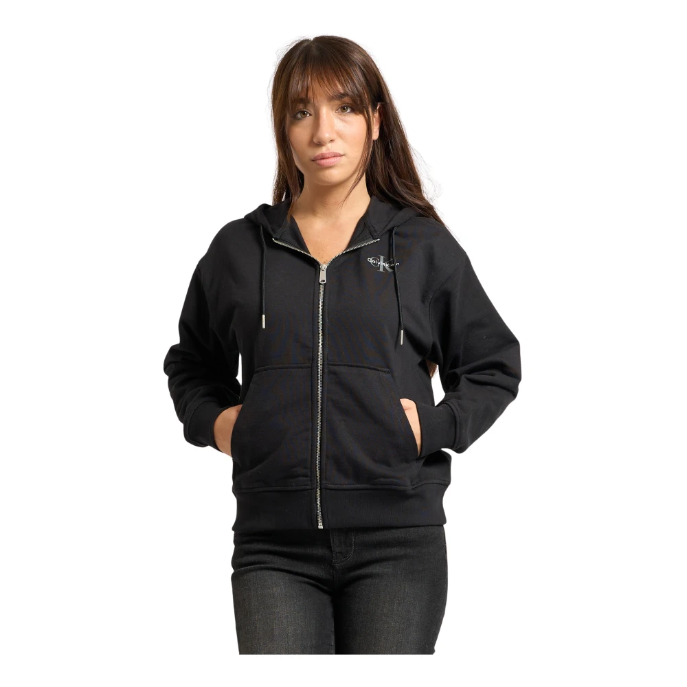 Calvin Klein Women's Black Zip-Throughs, S, Hooded Zip Jumper
