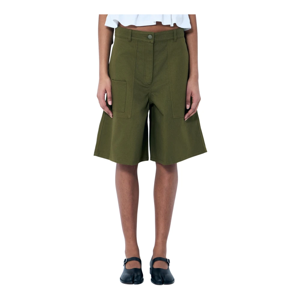 Cecilie Bahnsen Twill Shorts med Flera Fickor Green, Dam