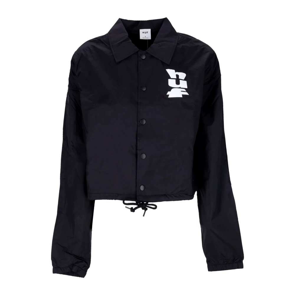 HUF Zwarte Crop Coach Jas Waterafstotend Black Dames