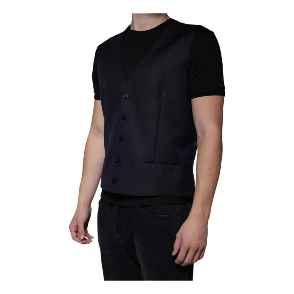 Dolce & Gabbana Zwarte Wollen Blend Vestjurk Black Heren