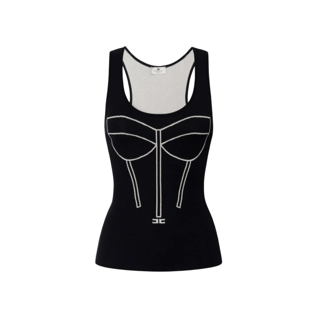 Elisabetta Franchi Jacquard Racerback Mouwloze Top Black Dames