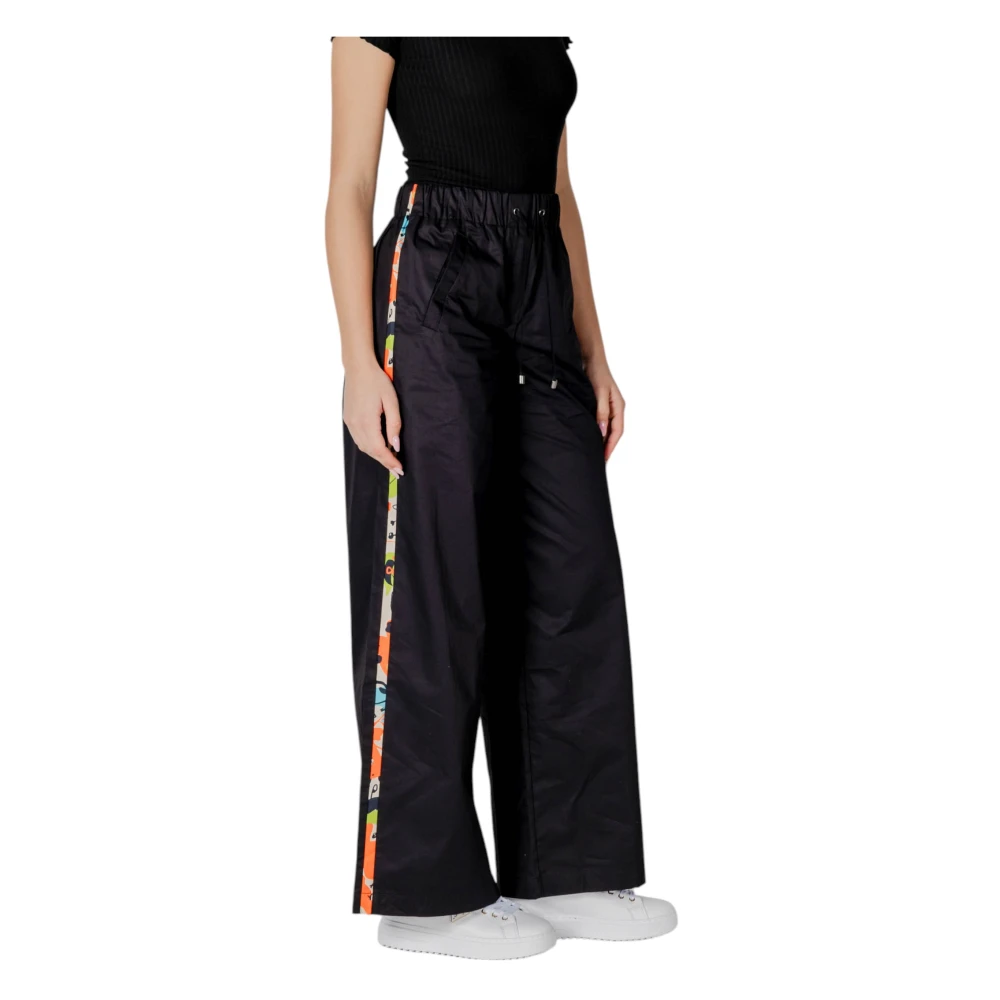 Desigual Zwarte katoenen broek met vetersluiting en zakken Black Dames