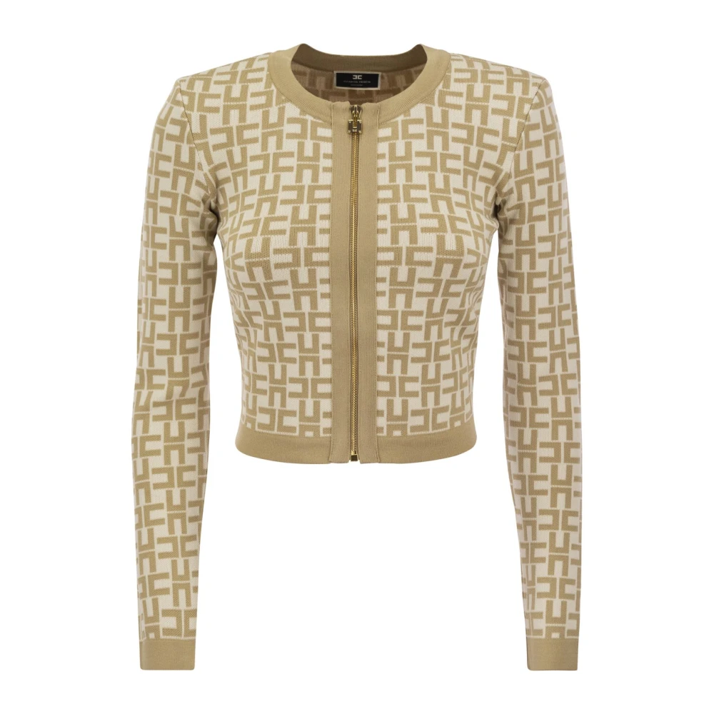 Elisabetta Franchi Viscose jacquard mini cardigan Beige Dames