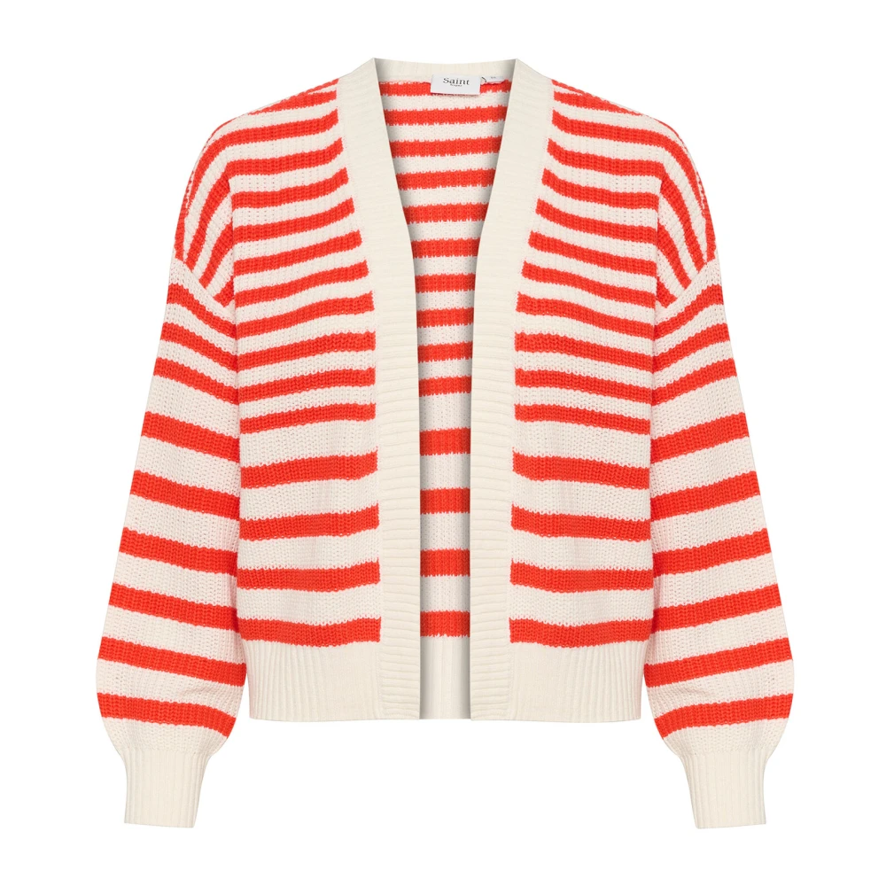 Saint Tropez Gestreepte Open Cardigan Flame Scarlet Red Dames