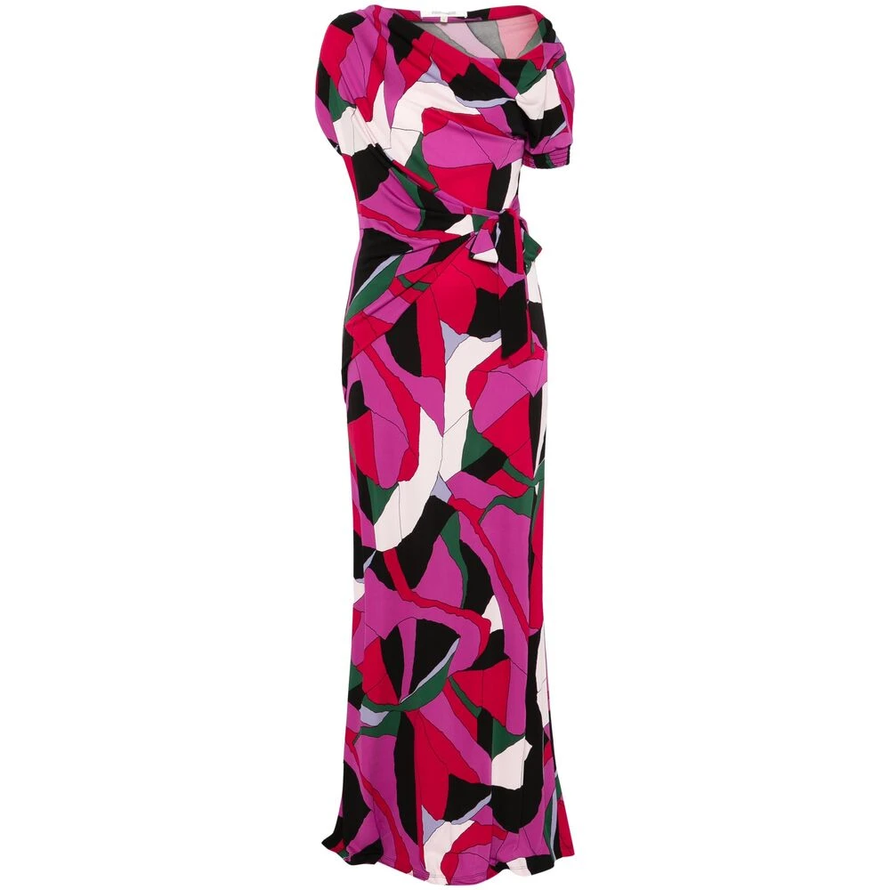 Diane Von Furstenberg Roze Abstract Print One-Shoulder Jurk Multicolor Dames