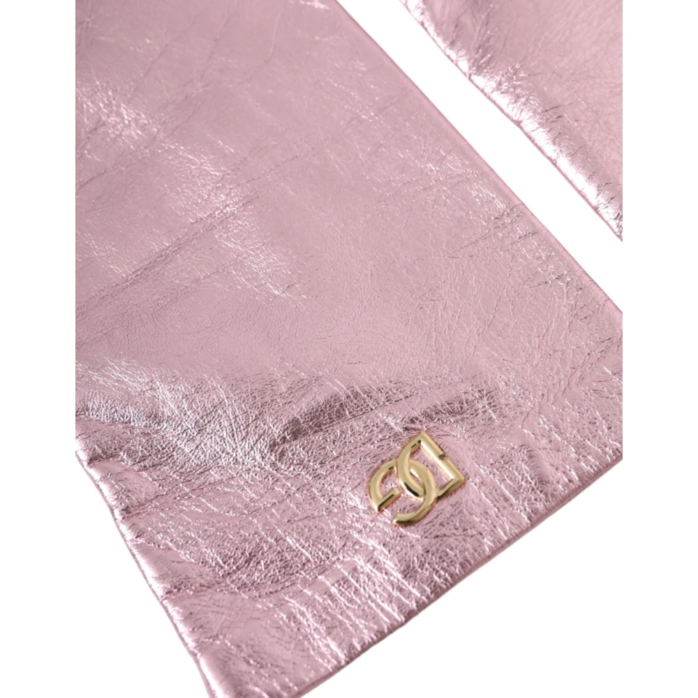 Dolce & Gabbana Roze Gelamineerde Logo Handschoenen Pink Dames