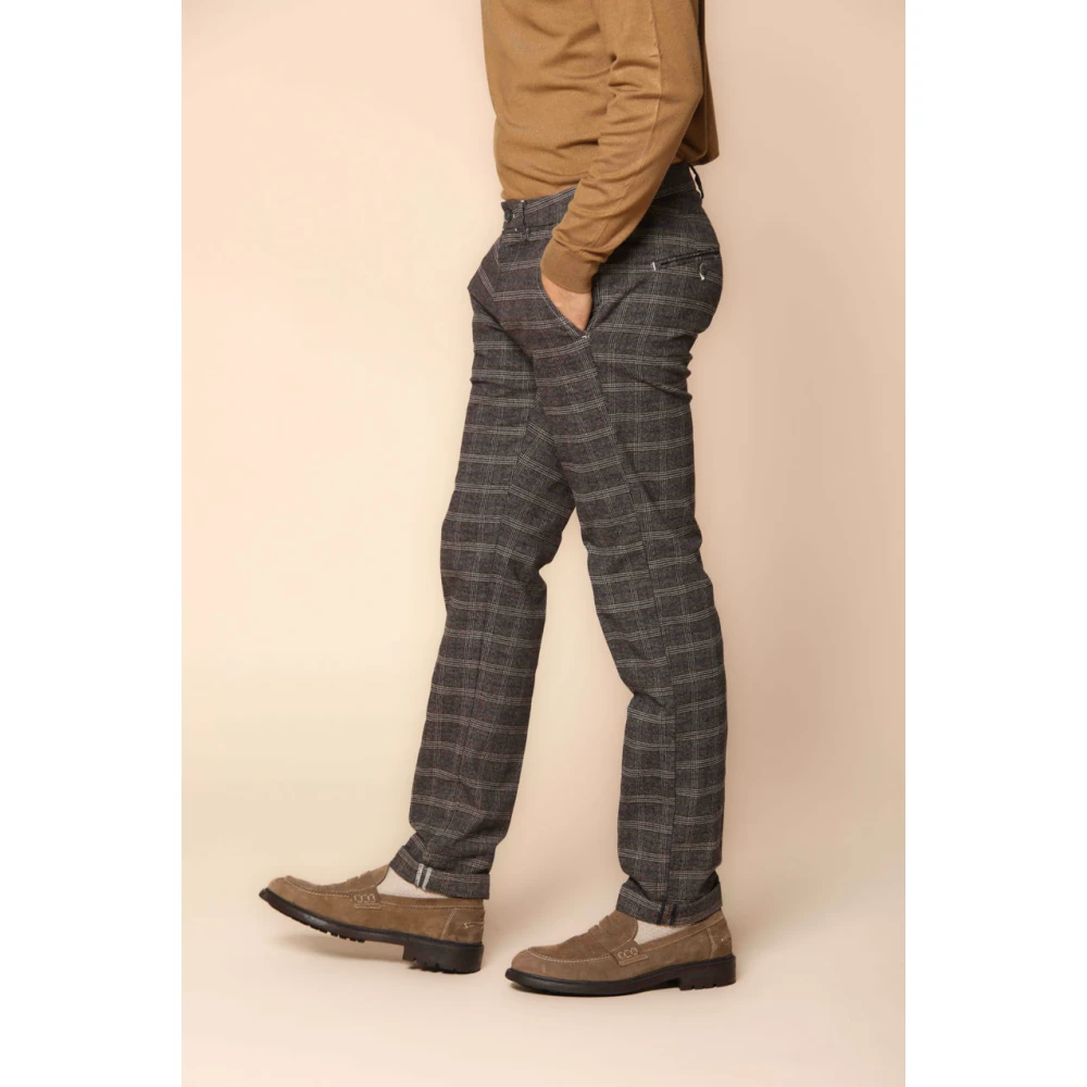 Mason's Slim Fit Katoenen Chino Broek met Glen Check Patroon Gray Heren