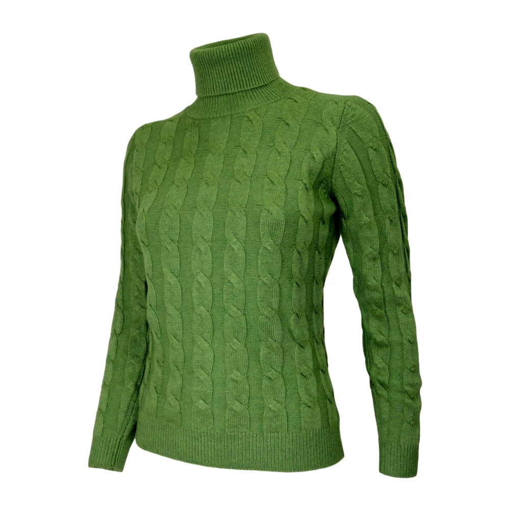 Cashmere Company Groene Kabelgebreide Cashmere en Wol Coltrui Green Dames