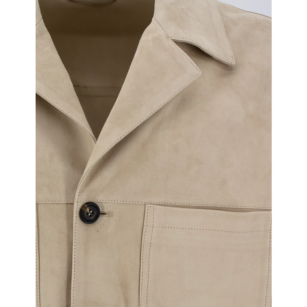 Eleventy Zacht Leren Enkellange Jas Beige Heren