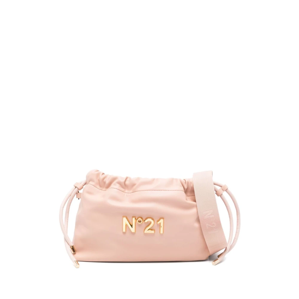 N21 Leren Trekkoordtas met Logoplaat Beige Dames