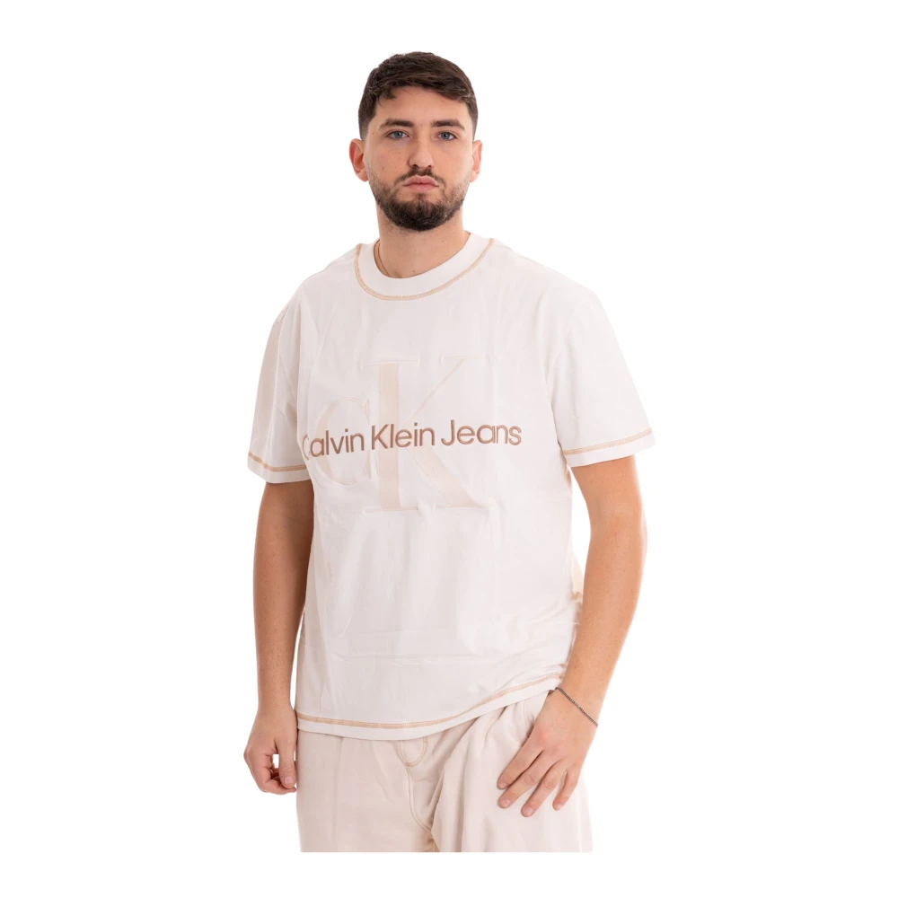 Calvin Klein Jeans Heren Logo T-Shirt Gewassen Beige Heren