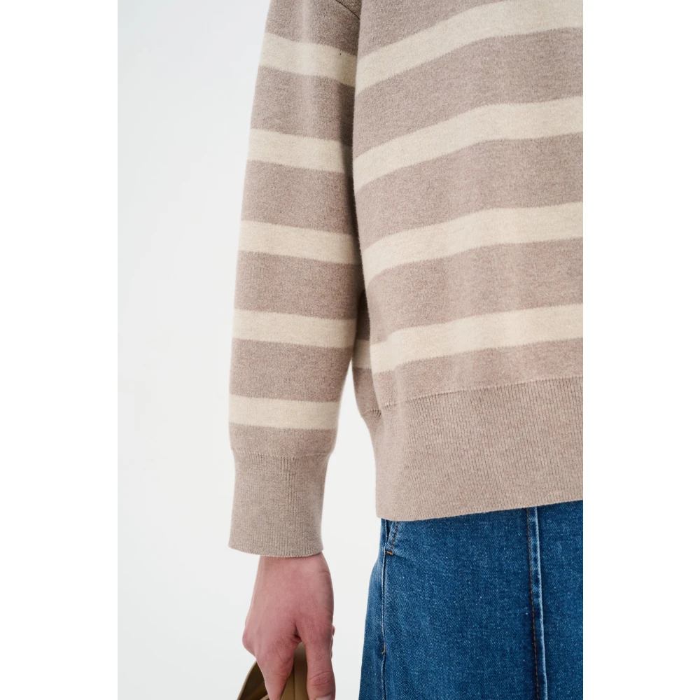InWear Gestreepte Turtleneck Pullover Zandgrijs Beige Dames