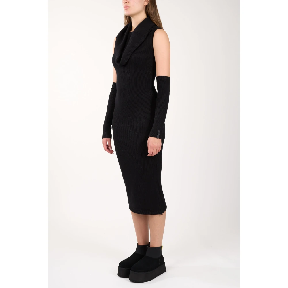 Hinnominate Geribbelde Midi Jurk met Mouwen Black Dames