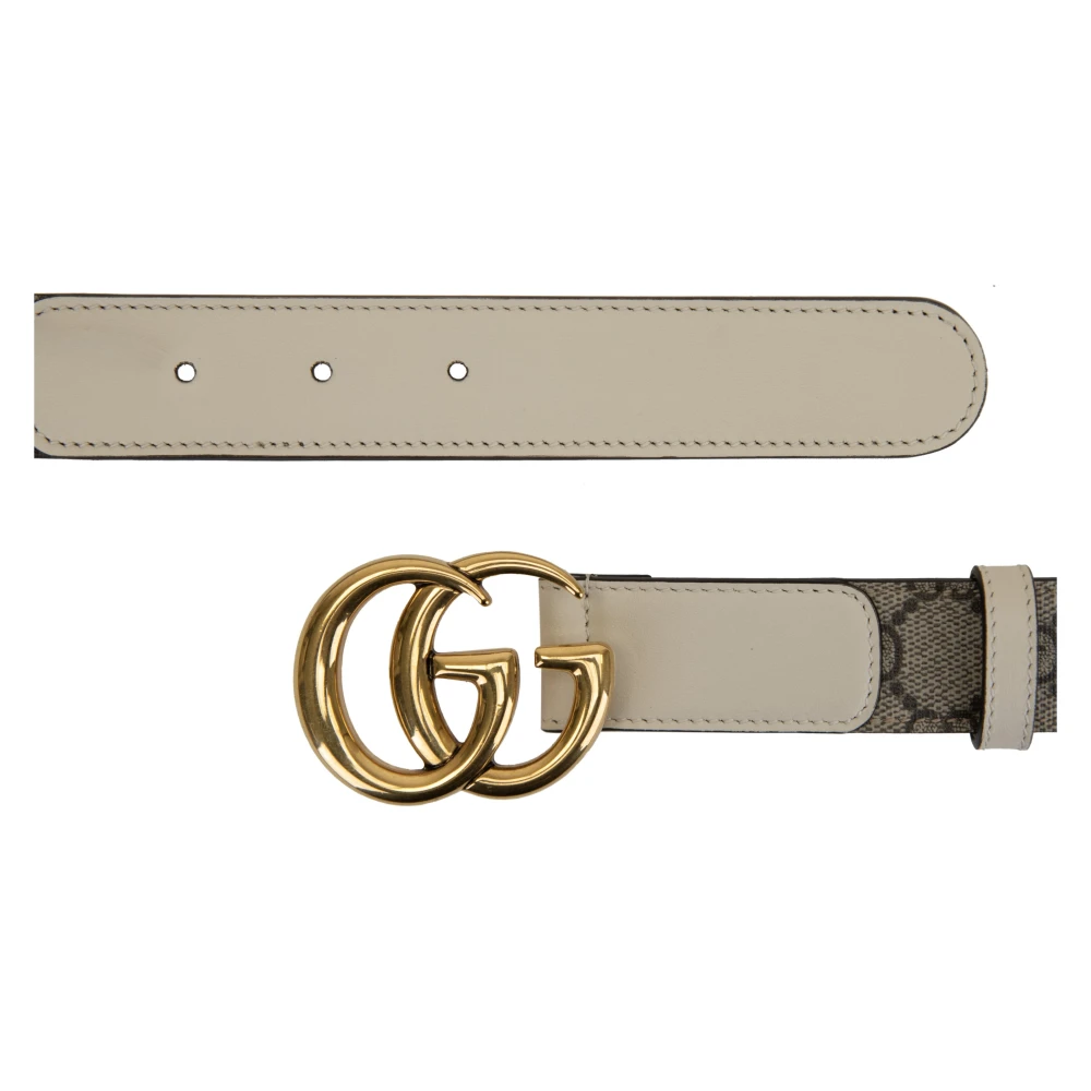 Gucci Leren Riem met GG Logo Beige Heren