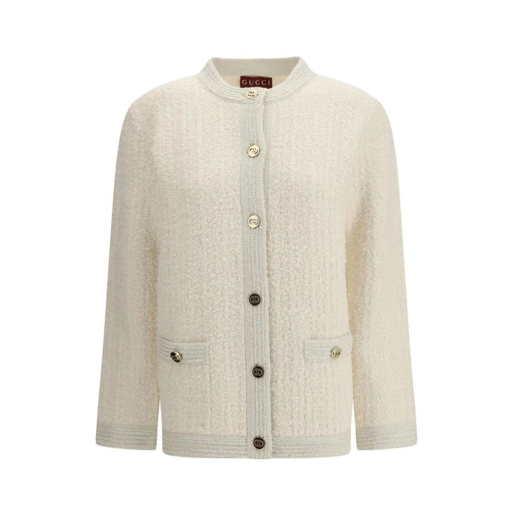 Gucci Women's Beige Cardigans, Xs, Wool Knit Cardigan With Button-Up Front