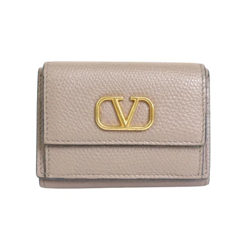 Valentino Vintage Tweedehands Grijze Valentino Leren Portemonnee Gray Dames