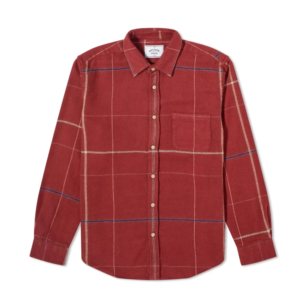 Portuguese Flannel Bordeaux Rutig Skjorta Red, Herr