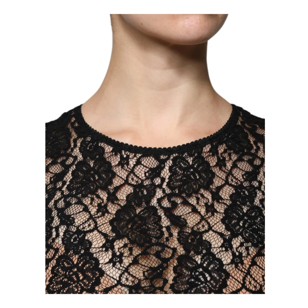 Dolce & Gabbana Zwart Logo Streep Kant Top Black Dames