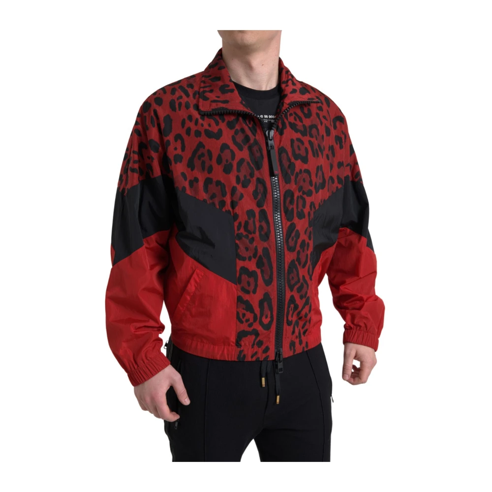 Dolce & Gabbana Herren Rot E Leoparden-Zip-Up-Jacke