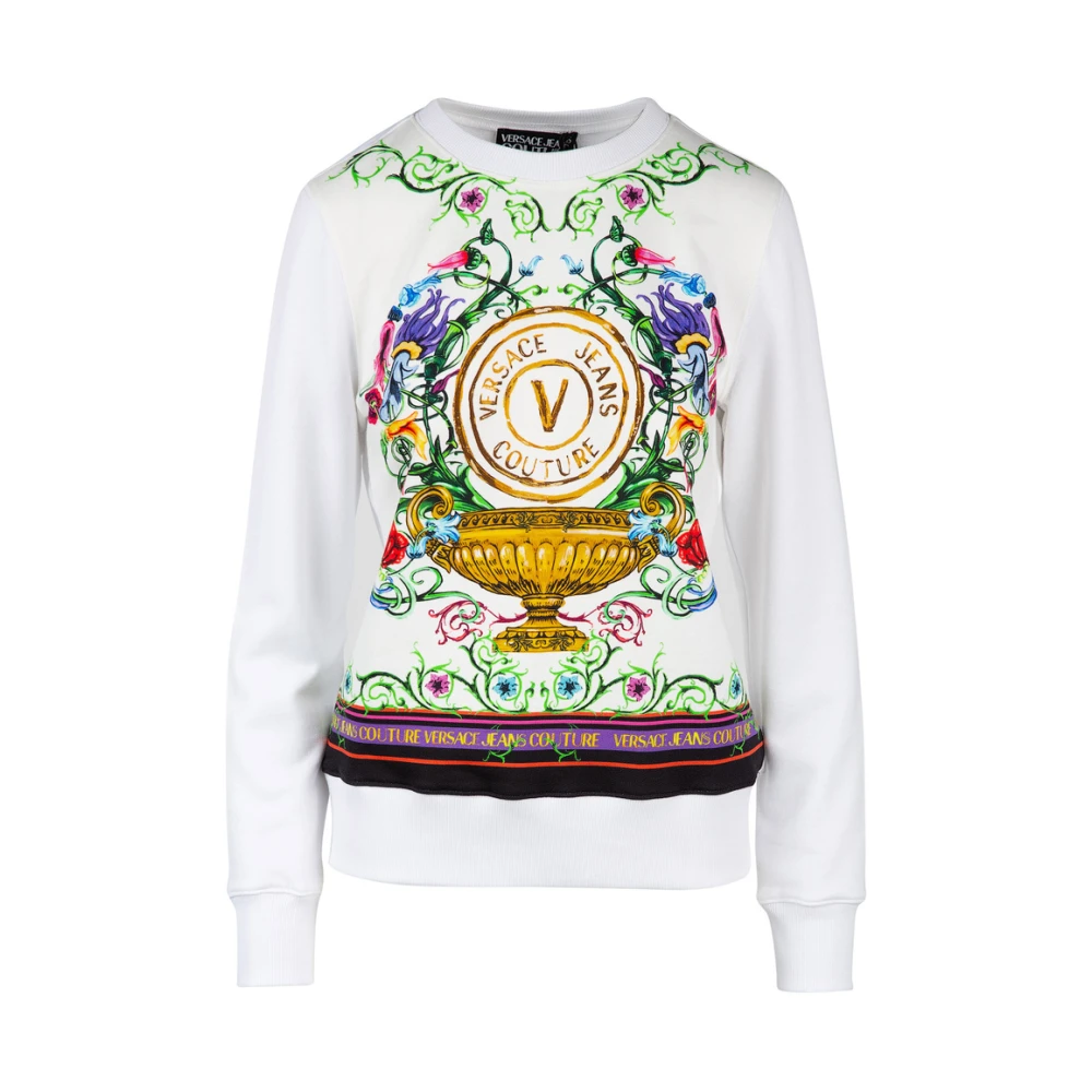Versace Jeans Couture Bedrukte Sweater Elegant en Comfortabel White Dames