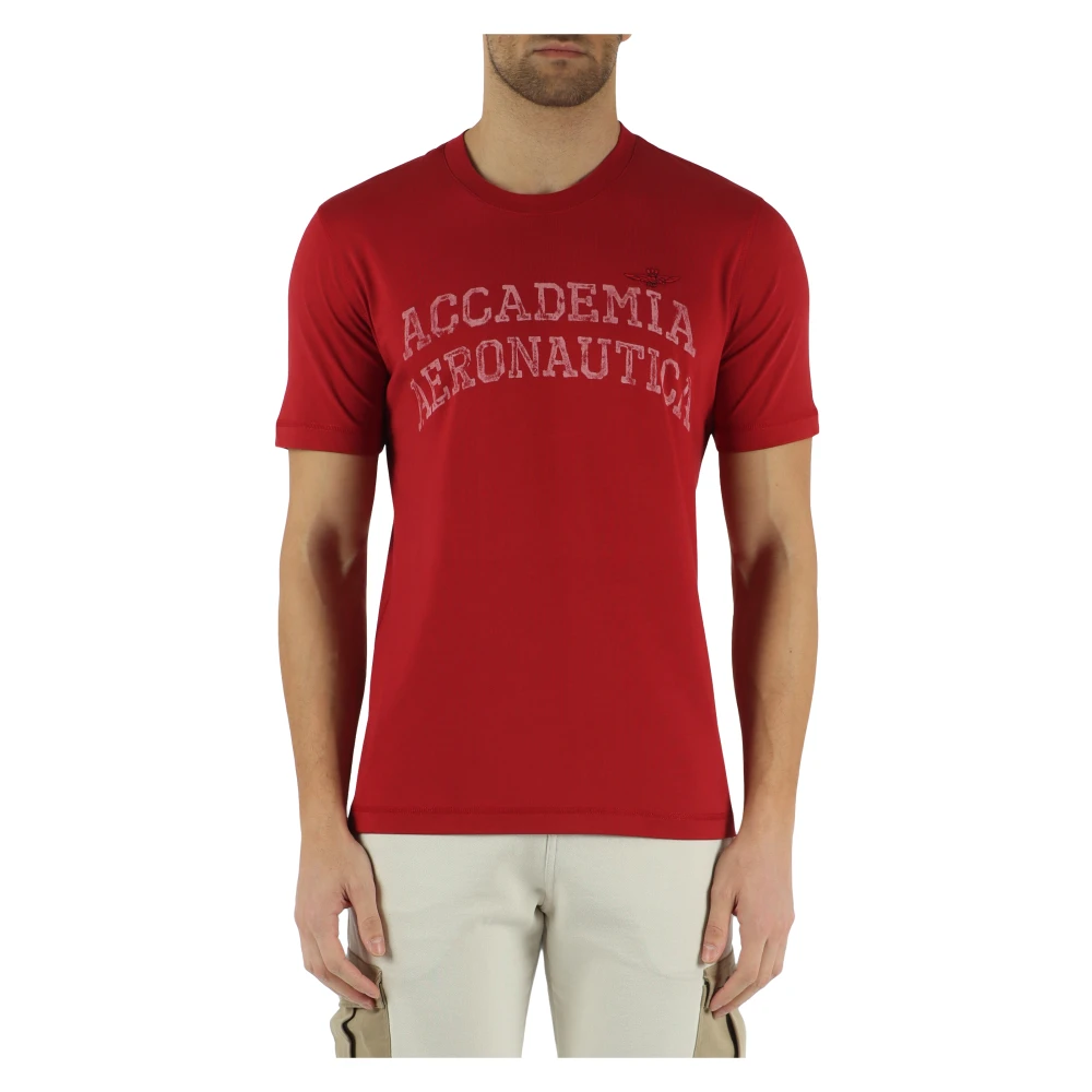 Aeronautica militare Katoenen Logo T-shirt Red Heren