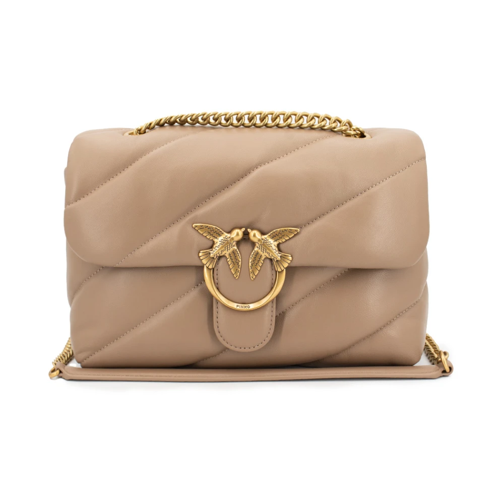 Pinko Gewatteerde leren Love Bag met vogels Yellow Dames