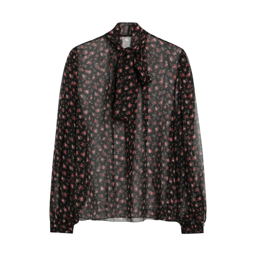 Dolce and Gabbana Women's Tie Long Sleeve Blouse - Roselline Nero - Size 10 (S) - Image 3
