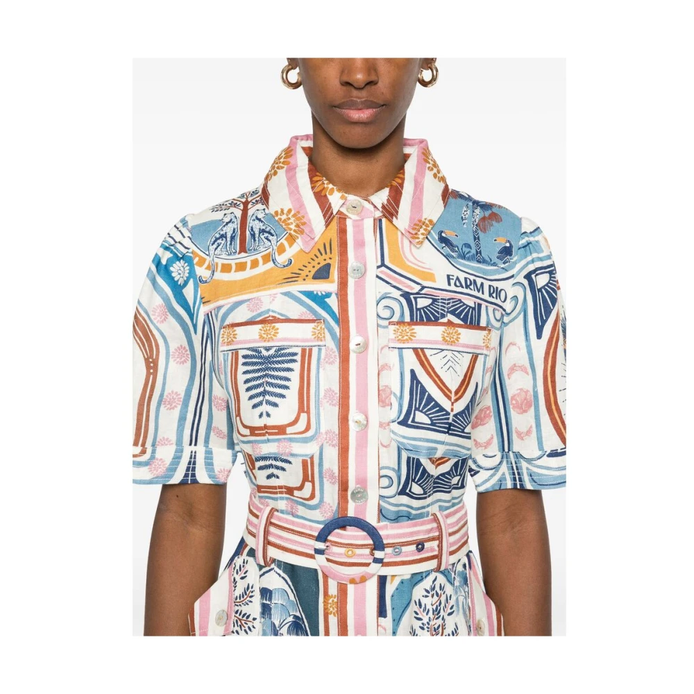 Farm Rio Witte Jurk met Knopen en Zakken Multicolor Dames