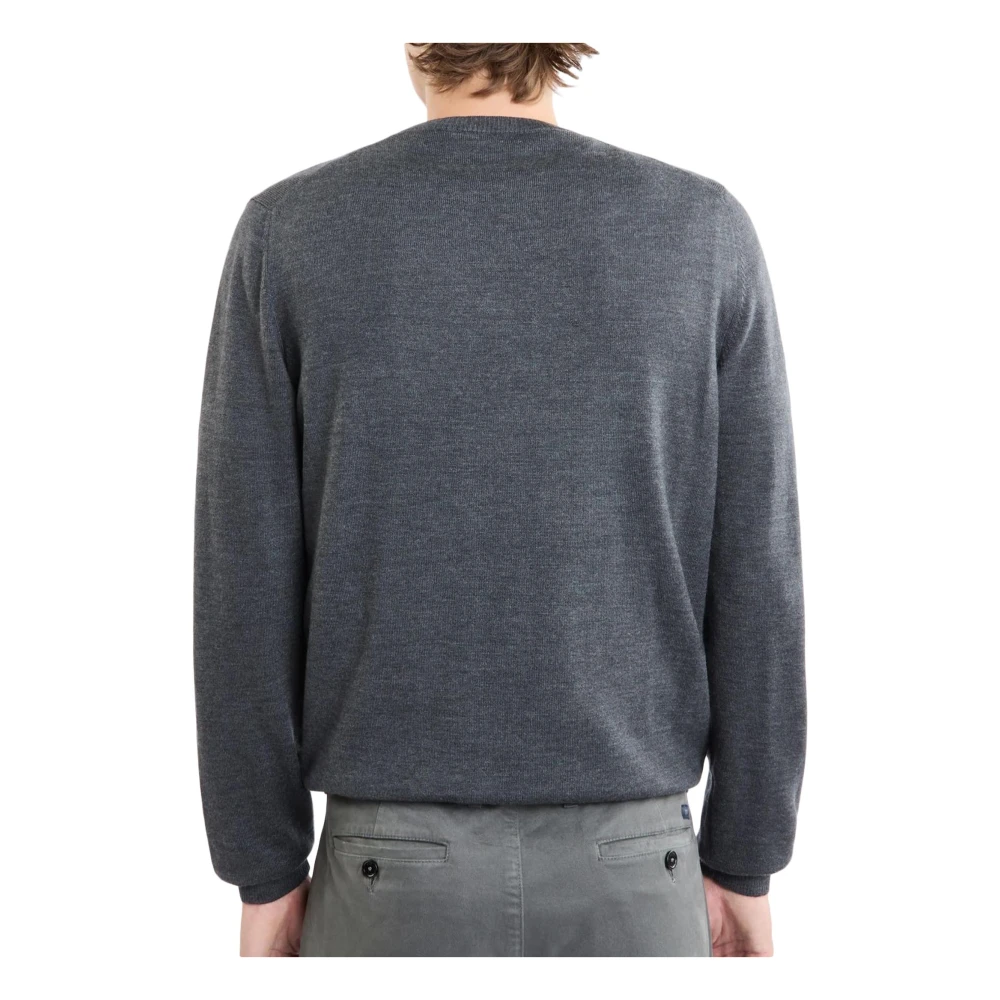 Fay Merino Wol Gebreide Trui met Contrasterende Patches Gray Heren