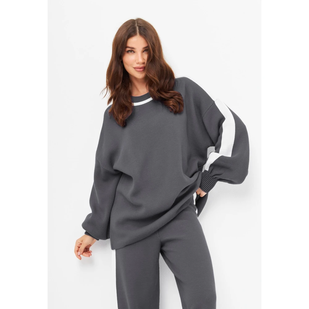 Cesare Gaspari Luxe Gebreide Jogger Set Grijs Gray Dames