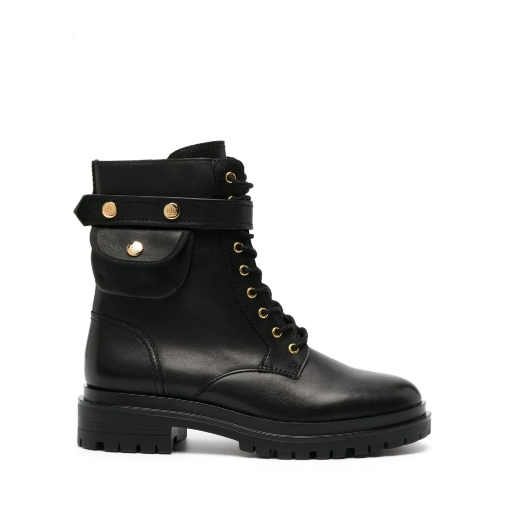 Ralph Lauren Women's Black Lace-Up Boots, 4 Uk, Burnished Calf Cammie Boots
