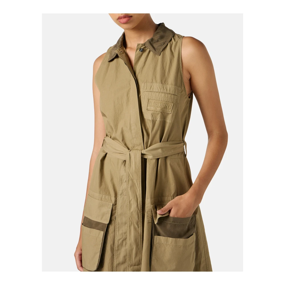Iceberg Modderkleurige losvallende jurk met afneembare canvas riem Beige Dames