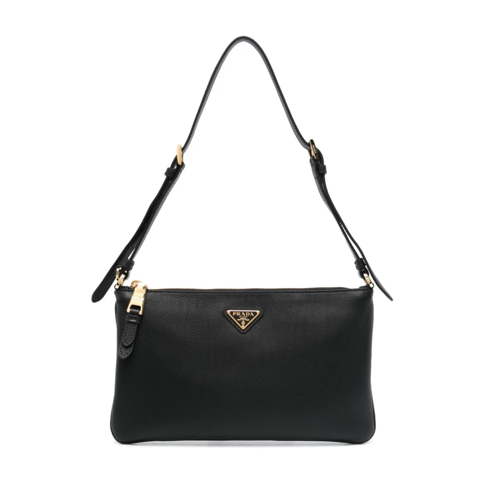 Prada Women's Black Leather Shoulder Bag With Logo