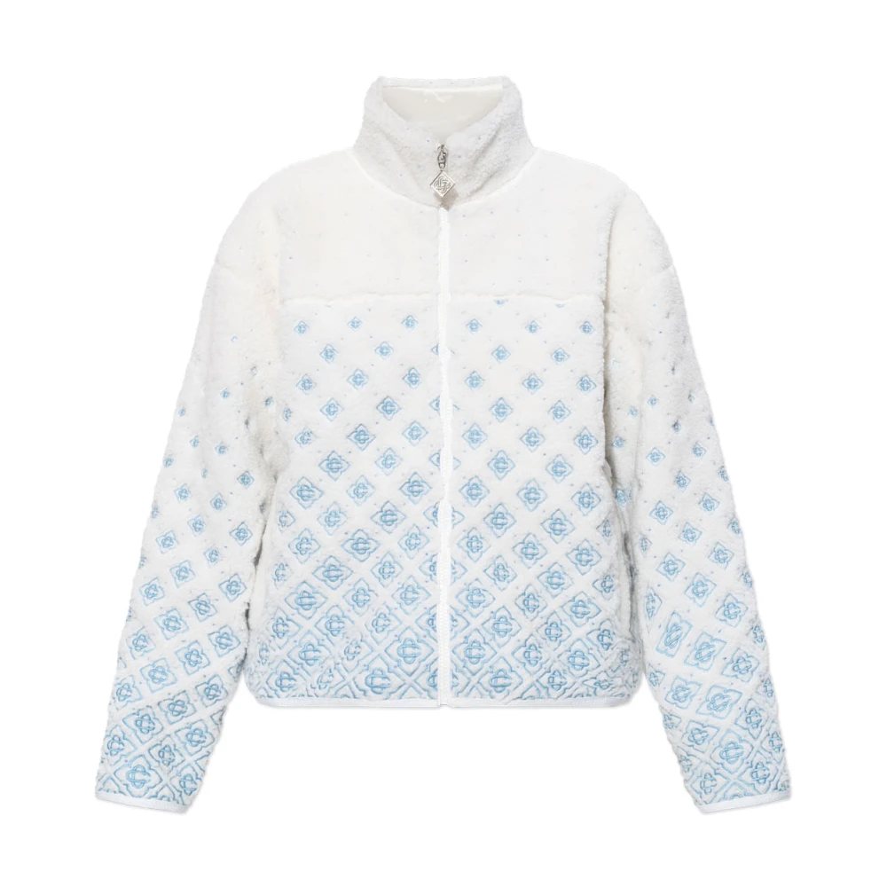 Casablanca Women's White Embroidered Gradient Monogram Cropped Fleece Jacket