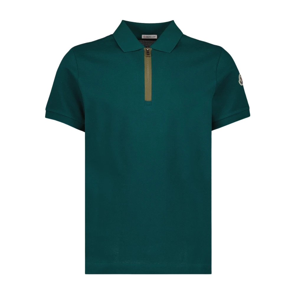 Moncler Zip Polo Shirt Classic Short Sleeve Green, Herr