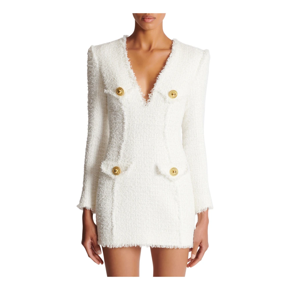 Balmain Tweed Korte Jurk White Dames