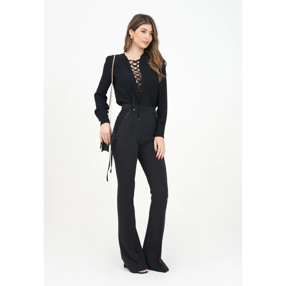 Elisabetta Franchi Zwarte elegante broek met hoge taille Black Dames