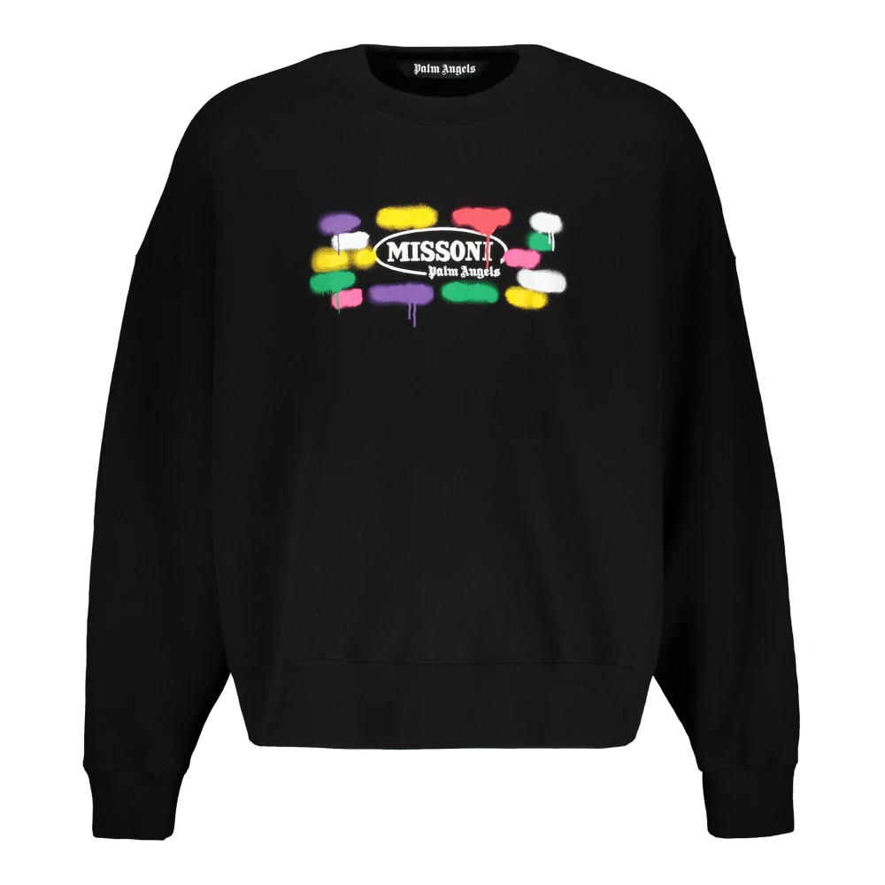 Palm Angels Gedrukte Katoenen Sweatshirt met Geborduurd Logo Black Heren